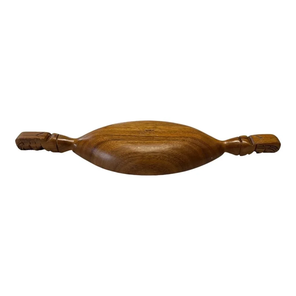 Vintage Emesco Hand Carved Wooden Tiki Double Bowl Hawaii 22 Inch